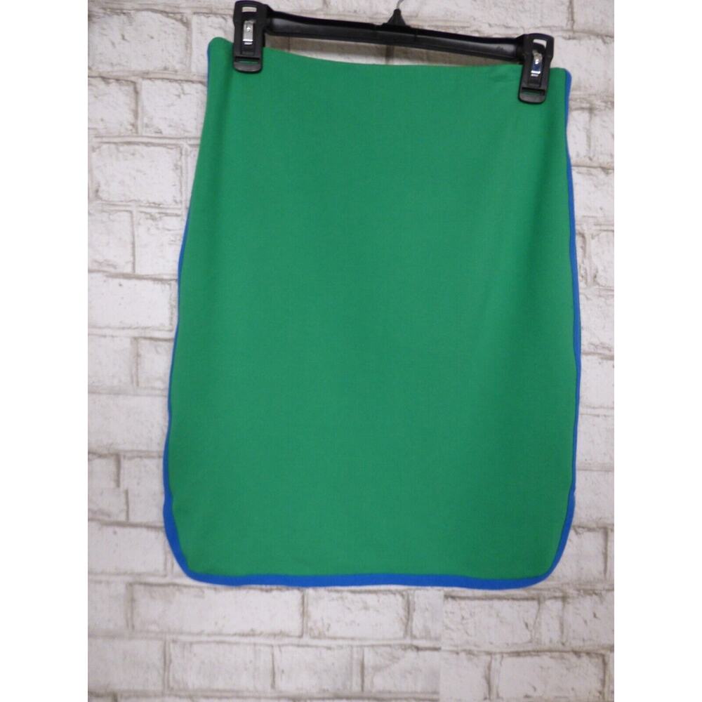 Cremieux Green Blue Trim Stretch Knit Sporty Stripe Pencil Skirt 2 NEW